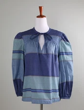 DEREK LAM 10 Crosby $295 Cotton Patchwork Mixed Print Blouse Top Size 6