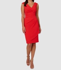 Adrianna Papell Women's Red Crepe Draped Overlay V-Neck Sheath Dress Size 8