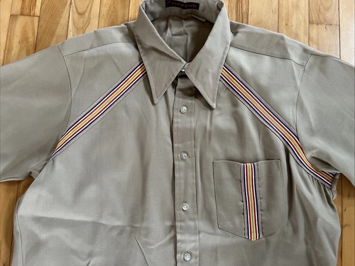 Camisa Brent Davis vintage años 70 con rayas con bandas - talla XL - Imagen 2 de 10