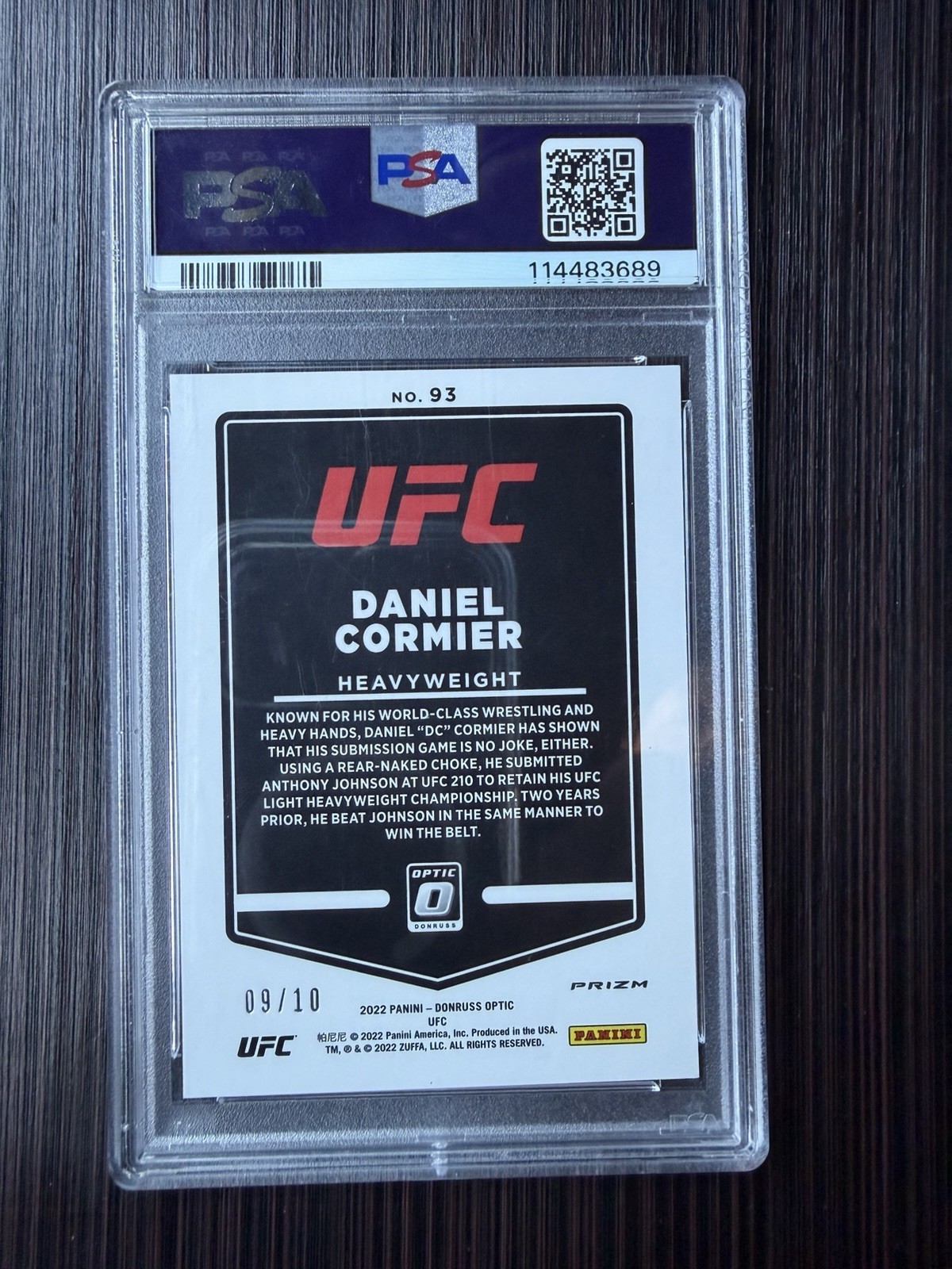 DANIEL CORMIER 2022 PANINI DONRUSS OPTIC UFC GOLD PRIZM #93 09/10 MINT PSA 9 view 2