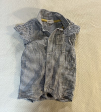Angel Dear Boys 6-12 Months Gingham Blue White Snap Closure Romper Summer