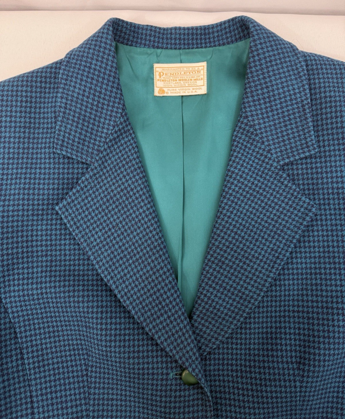 VTG Pendleton Teal Blue Houndstooth 100% Virgin W… - image 5