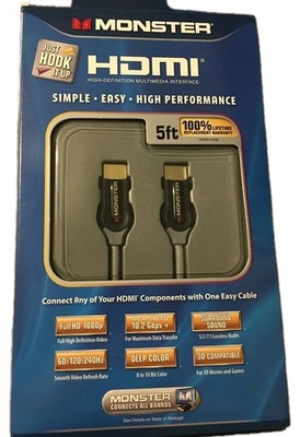 Monster HDMI 5ft New, Full HD High Speed Cable