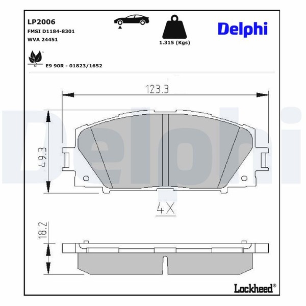 Bremsbelagsatz Scheibenbremse Delphi LP2006 FüR Yaris Toyota Vios KSP130_ KSP130-image