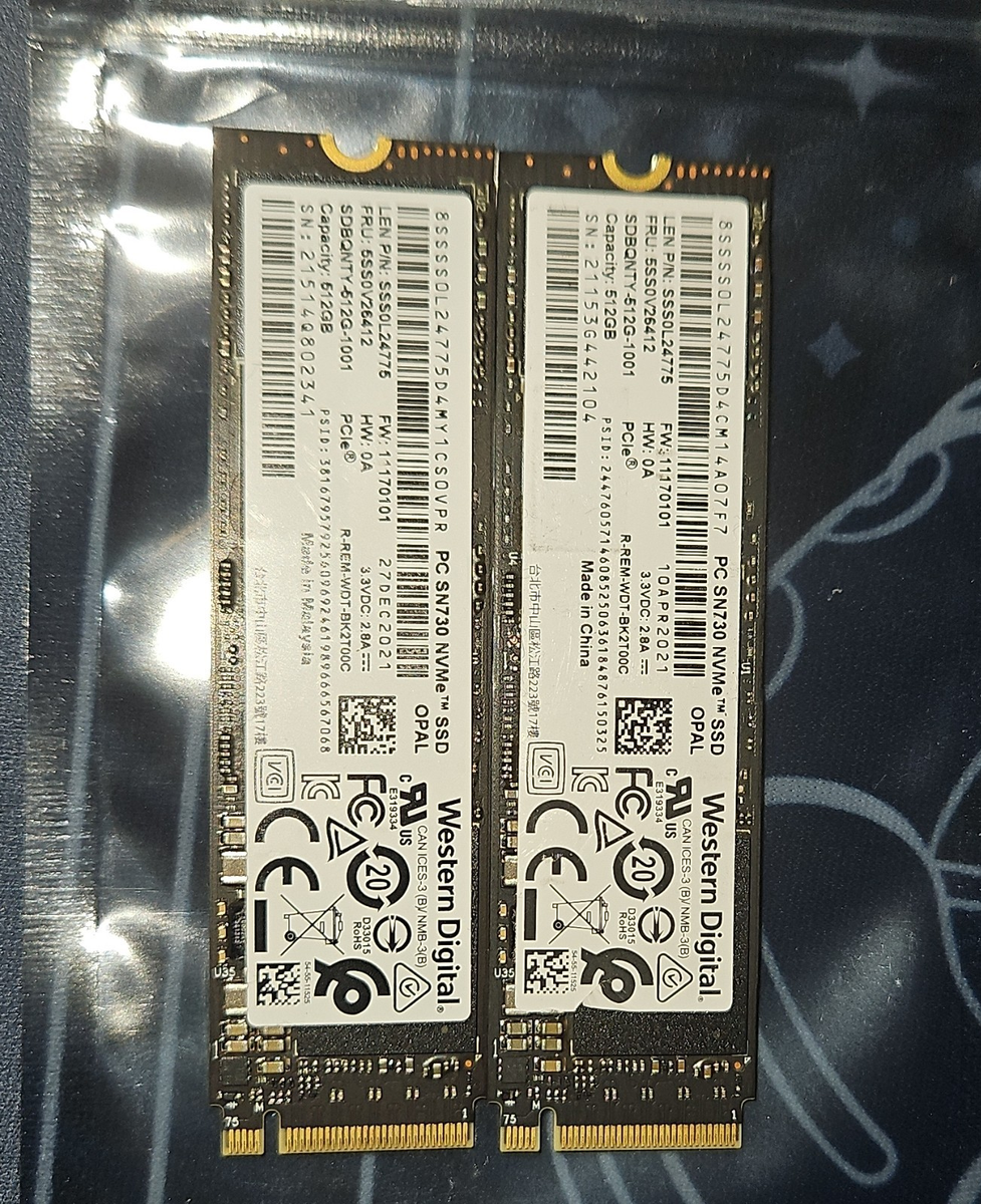 Lot of 2 Western Digital PC SN730 NVMe 512GB M.2 PCIe OPAL
