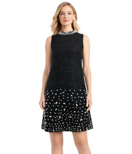 Tweed Pearl Embellished Shift Dress Small H30