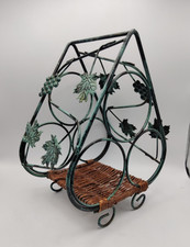 Wine Rack Metal and Rattan Table Counter Top 3 Bottle Holder Grape Vine Leaves