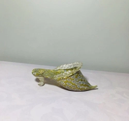 Vintage Murano Art Glass Millefiori Slipper Shoe Gold Italy WITH ORIGINAL LABEL