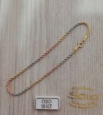 Bracciale 1.5 mm fune corda 3 colori  in oro giallo, bianco e rosso 750