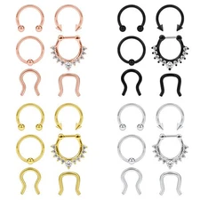 24×Surgical Steel Septum Clicker Retainer Nose Hoop Horseshoe Ring Body Piercing