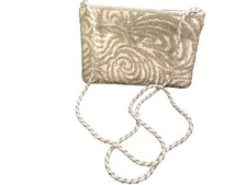 Vintage La Regale White Silver Beaded Chain Strap Zippered Shoulder Bag Purse