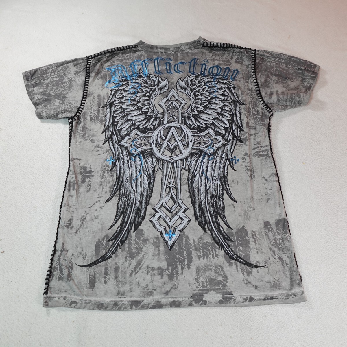 Affliction Angel Wings Tee Mens 2XL Gray Rope Stitch Grunge