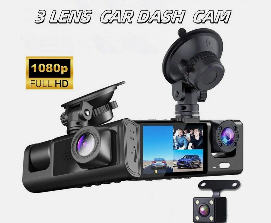 1080p HD Dual Lens Dash Cam with G-Sensor for Front Rear Inside Recording-image