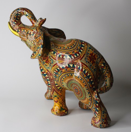 Multicolor stehender Elefant Figur Glücksrüssel oben Unikat Statue Poylstryrene - Bild 3 von 11