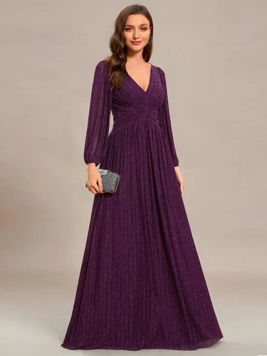 Elegantes Abendkleid, tiefer V-Ausschnitt, Langarm Slim Fit Brautjungfernkleid - Bild 20 von 22