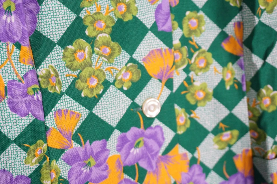 True Vintage Immer Schlank Femmes Robe de Chambre Vert Fleuri 100% Coton Taille - Photo 4/4