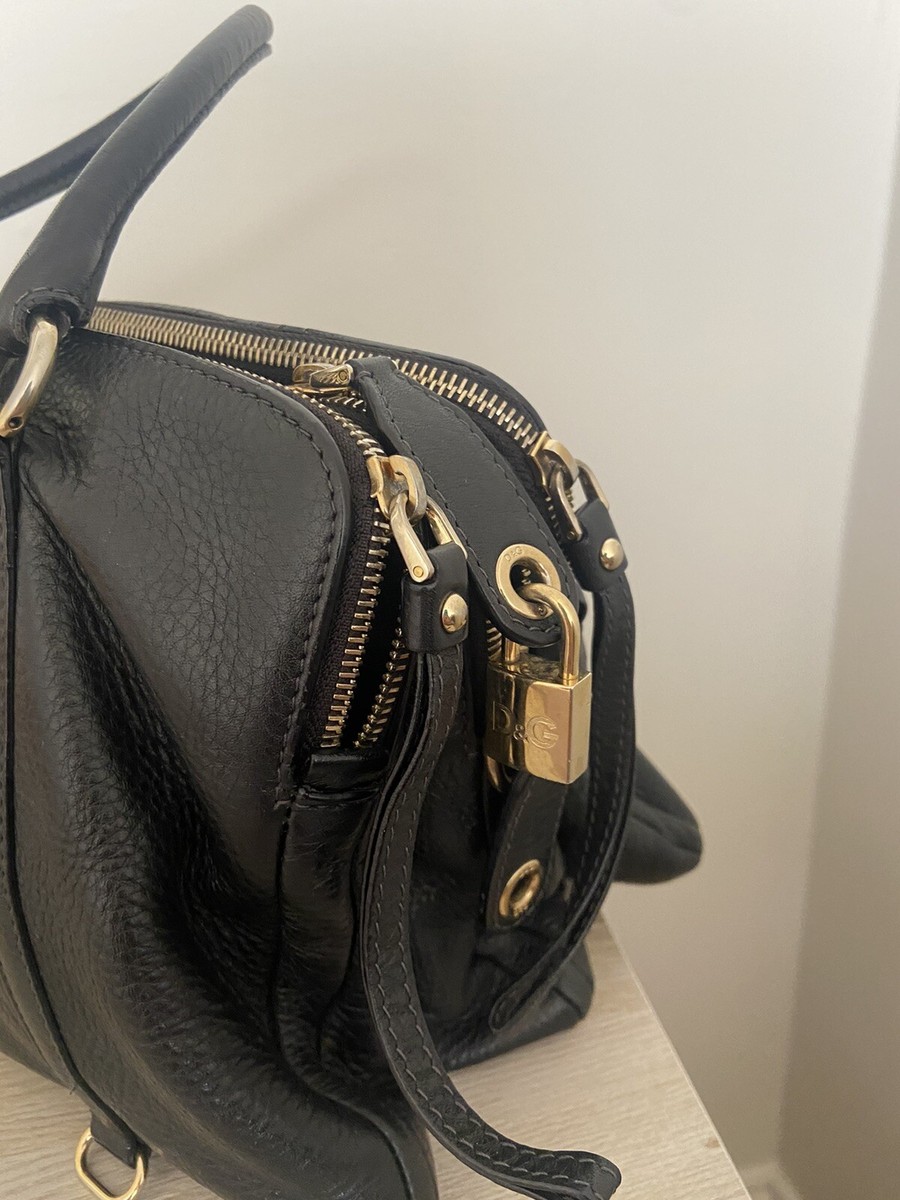 Dolce & Gabbana Black Leather Lily Twist Satchel Shoulder Bag Tote