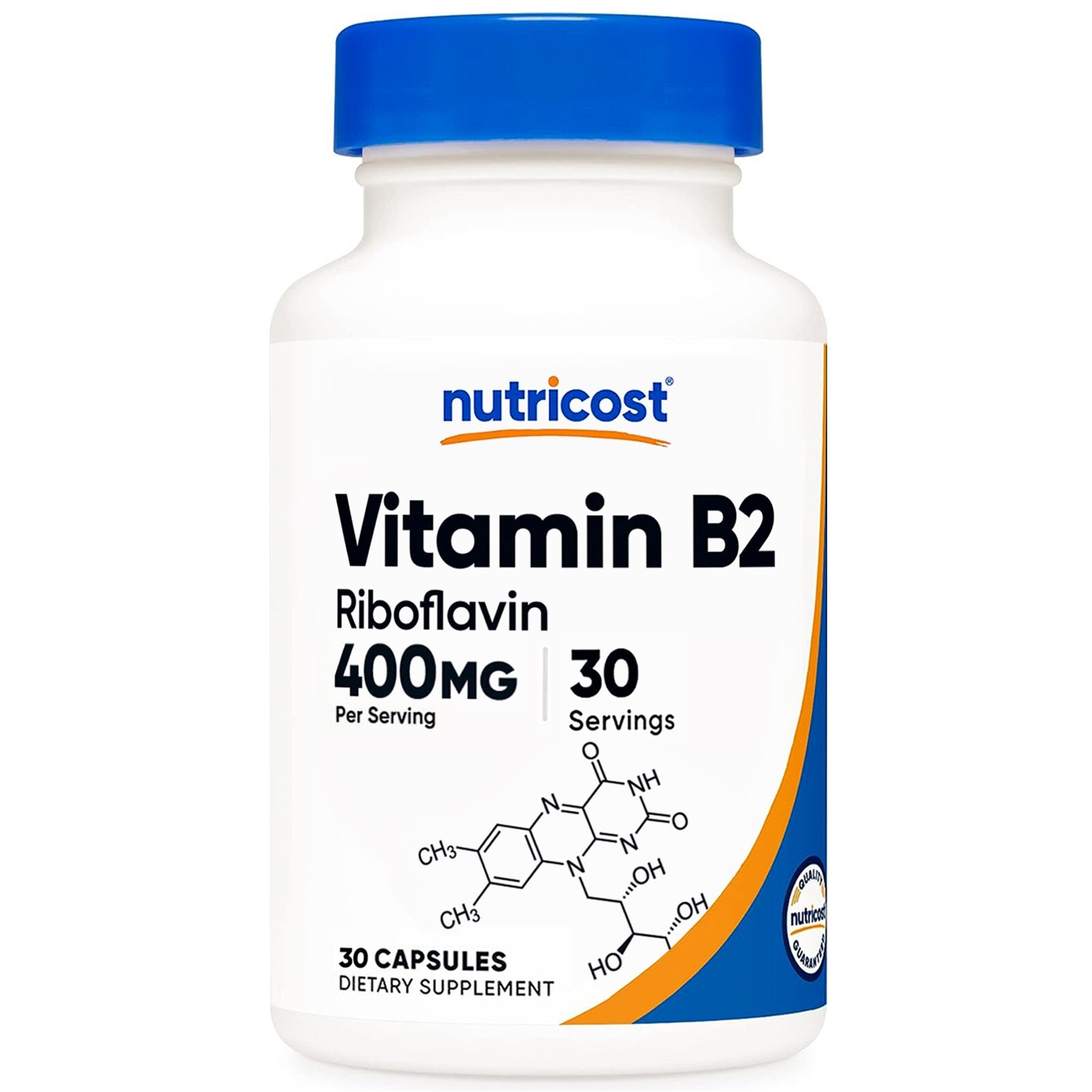 Nutricost Vitamin B2 Riboflavin 400mg 30 Caps Gluten Free & NonGMO