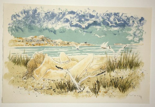 Pierre Emile Gabriel LELONG (1908-1984) LITHOGRAPHIE ORIGINALE Curiosa PLAGE - Picture 2 of 4