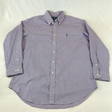 Mens 16 1/2 Ralph Lauren Button Down Shirt Purple Plaid Classic Fit Long Sleeves