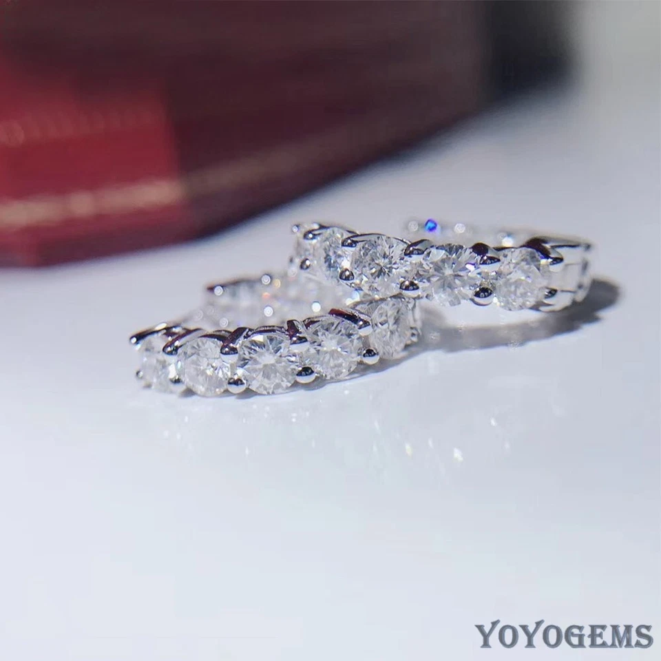 Moissanite Inside Outside Hoop Earrings 2.50 CT Round Cut Solid 14K White Gold - Image 3 of 4