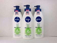 3 Nivea Body Lotion, Aloe Vera, 48 Hr Deep Nourishing Serum, Dry Skin, 16.9 oz.