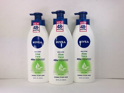 3 Nivea Body Lotion, Aloe Vera, 48 Hr Deep Nourishing  Serum, Dry Skin, 16.9 oz.