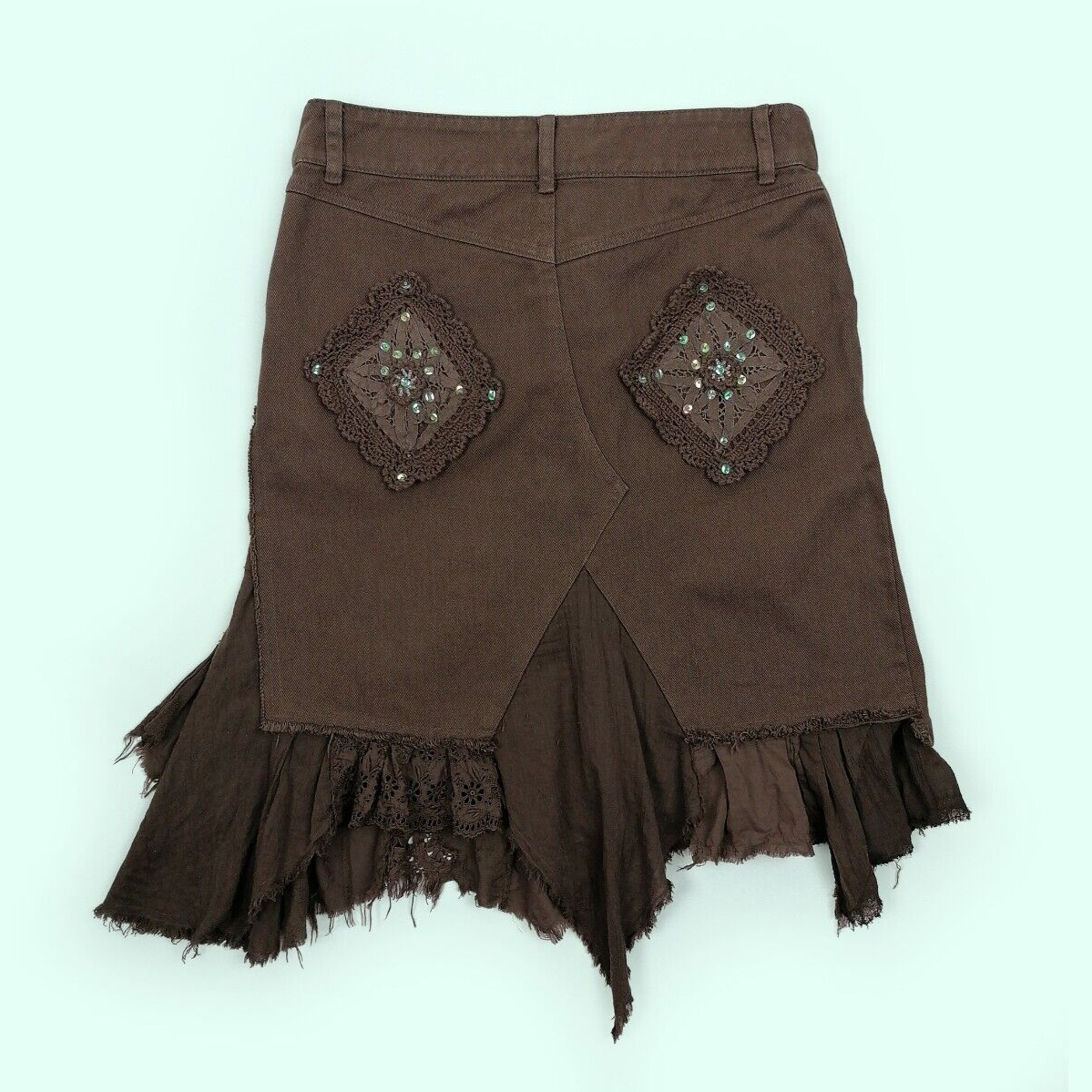 【RUFFLOG】VINTAGE FADE OUT POCKET SKIRT GERMANO ZAMA Vintage Y2K Midi Skirt Brown Embroidery Pockets Fit