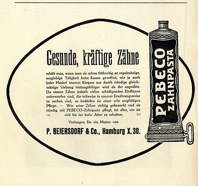 P. Beiersdorf & Co., Hamburg Pebeco Zahnpasta Gesunde Zähne Histor.Werbung 1912