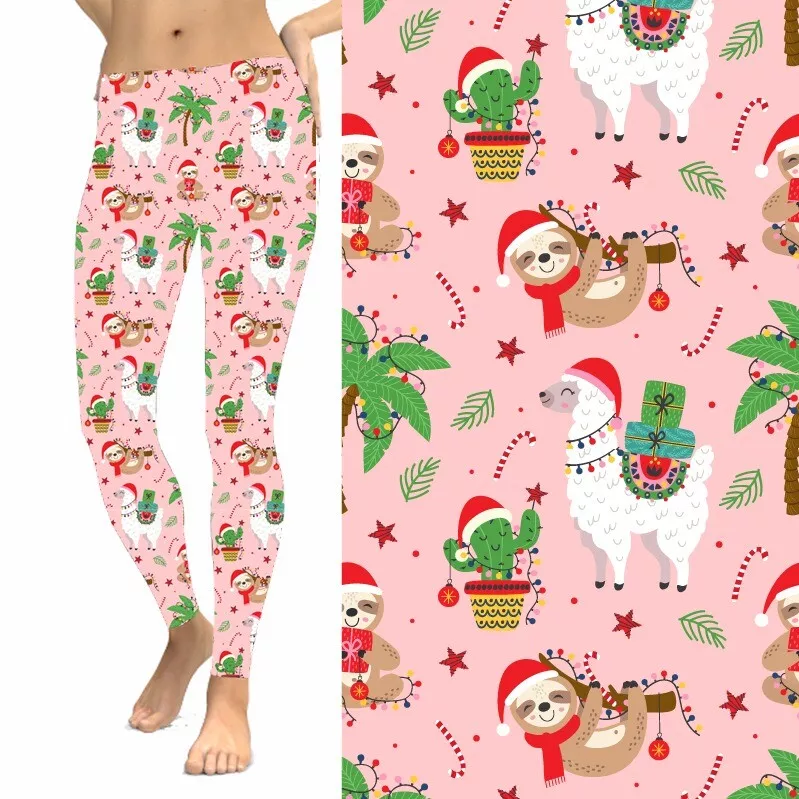 Llama Sloth Cactus Christmas Tree Holiday Women's Leggings TC Plus Size  12-18