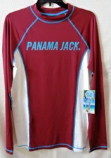 NEW Panama Jack Long Sleeve UPF 35+ Performance Shirt Burgundy / White / Blue