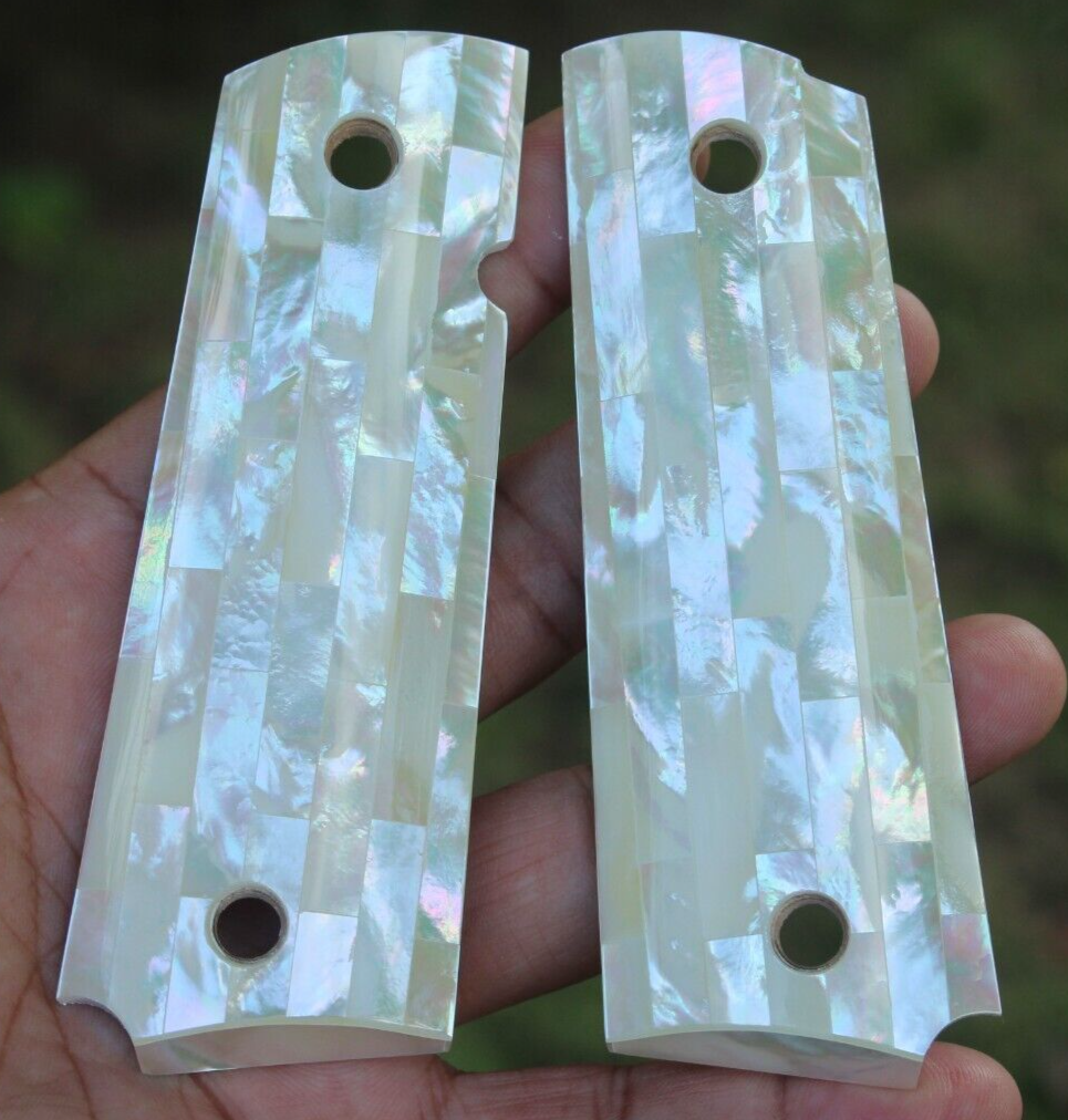 Genuine Mother Of Pearl 1911 Grips – Full Size – Fits Colt, S&W, Ruger, Taurus, Kimber – White Wood Pearl