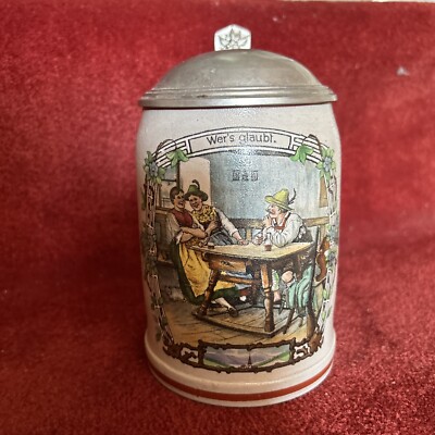 Rare Wer s Glaubt Vintage 1950's Marzi & Remy German Lidded Beer Stein .5 Liter
