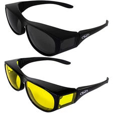2 Pairs of Global Vision Escort Fit Over Safety Glasses Yellow + Smoke Lenses