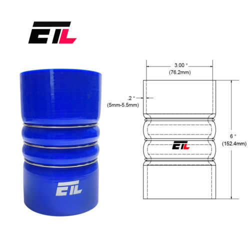 Silicone Charge Air Cooler Hump Hose Boot Blue w/Stainless Steel Reinforce Rings - Picture 8 of 15