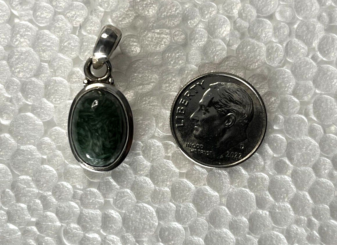 GREEN Feathery SERAPHINITE Solid Sterling Silver … - image 8