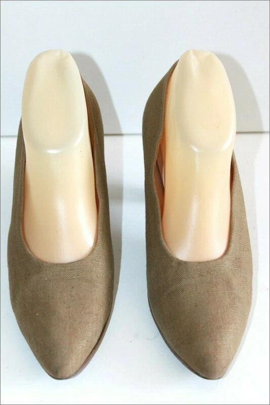 MICHEL PERRY Escarpins Vintage Lin Gabardine Doublés Cuir T 38 BE - Photo 3/4