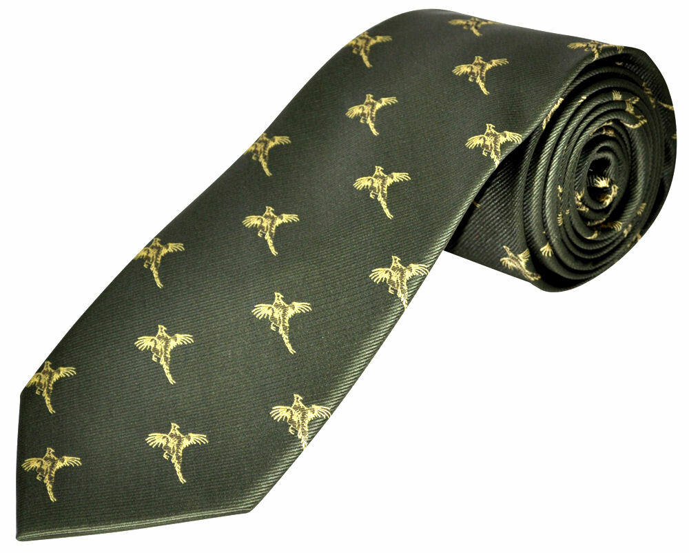 THE TIE STUDIO - Flying Pheasants on Green Micro Luxury Men's Novelty Tie