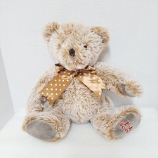 FAO Schwarz Sitting Plush Stuffed Teddy Bear Tan Polka Dot Bow 2020 Toy 10"