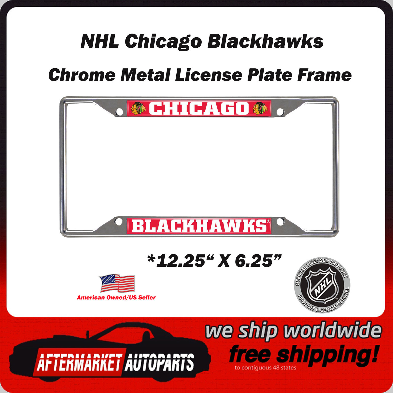 Chicago Blackhawks NHL Chrome Metal Car Auto License Plate Frame Border
