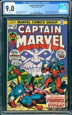 CGC 9.0 VF/NM == 1973 Captain Marvel #28 / White Pages / Thanos & Avengers