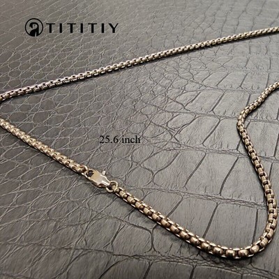 Pure Titanium Necklace with 3mm Square Box Chain Anti Allergic Classics 25.6inch