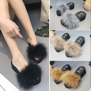 wedge fur slippers