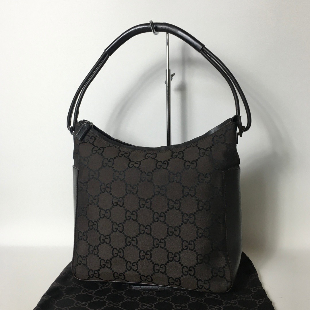Gucci GG nylon shoulder bag dark brown 2507 164 good condition from Japan