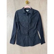 Wrangler Retro Womens Western Button Down Shirt Black Tapered Long Sleeve Small
