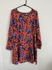 Free People Parker Mini Dress Floral Tangerine Purple Size 12 Boho Flirty