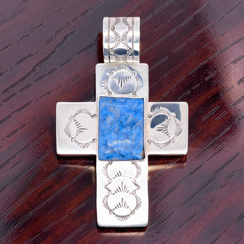 ESTATE STERLING SILVER NAVAJO ORVILLE WHITE LARGE BEAD BAIL CROSS PENDANT #8099