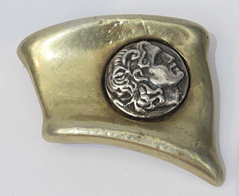 Vintage HILLEL EFRAT Israel Sterling Silver Large Ancient coin Brooch 21 GRAMS
