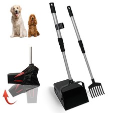 Pooper Scooper Metal 38" Long Adjustable Handle Swivel Bin  Rake for Large ...