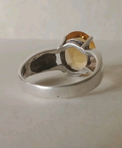 Vintage Sterling Silver Ring Oval Glass Yellow Citrine Sz 6.75 - Picture 7 of 17